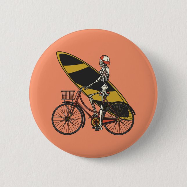 Skeleton Surfer with Surfboard 6 Cm Round Badge (Front)