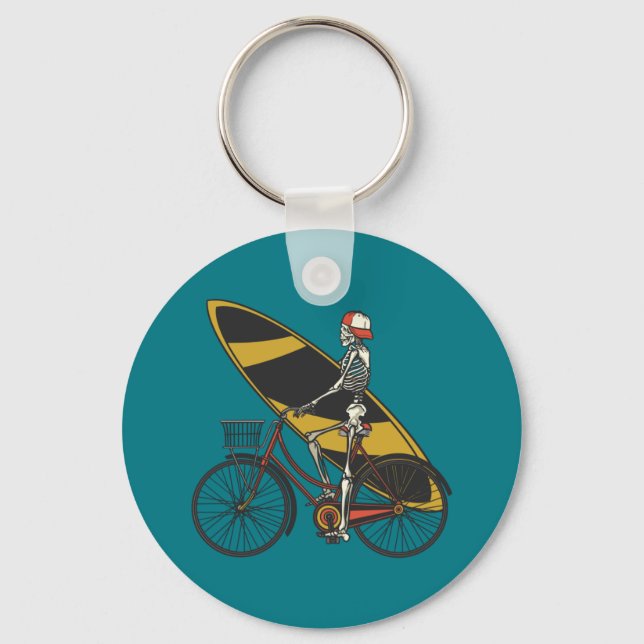 Skeleton Surfer with Surfboard Key Ring (Front)