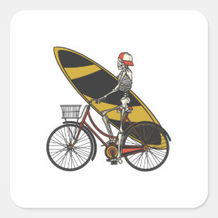 Skeleton Surfer with Surfboard Square Sticker