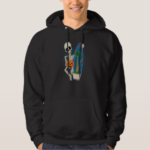 Skeleton Surfing Beach Pumpkin Halloween Day Trick Hoodie