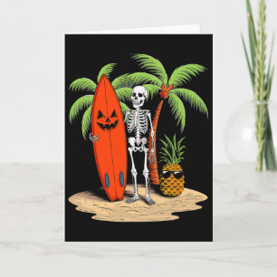 Skeleton Surfing Halloween Beach Vibe Fun Card
