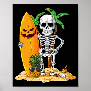 Skeleton Surfing Halloween Hawaii Hawaiian Men Poster