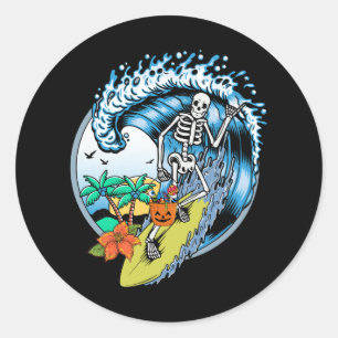 Skeleton Surfing Halloween Hawaii Hawaiian Surfer  Classic Round Sticker