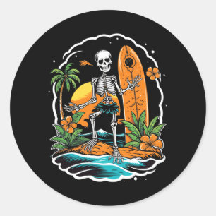 Skeleton Surfing Halloween Hawaii Performance Classic Round Sticker