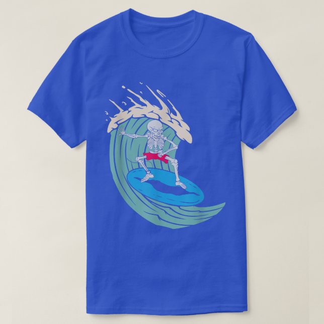 Skeleton Surfing Halloween Hawaii Surfer Wave Ride T-Shirt (Design Front)