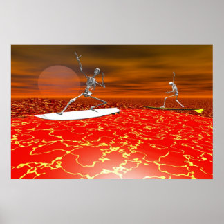 skeleton surfing on the lava poster