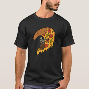 Skeleton Surfing Pizza Slice T-Shirt