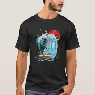 Skeleton Surfing Retro Surf Board Surfing T-Shirt