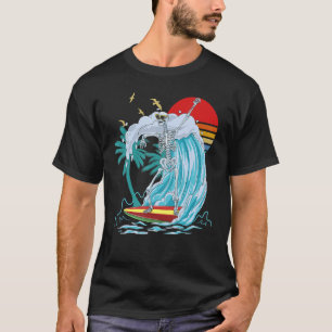 Skeleton Surfing Retro Surf Board   Surfing T-Shirt