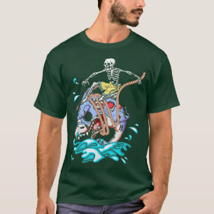Skeleton Surfing Riding Zombies Shark Funny Skelet T-Shirt