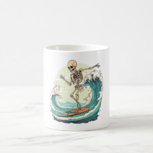 Skeleton Surfing the Waves Coffee Mug