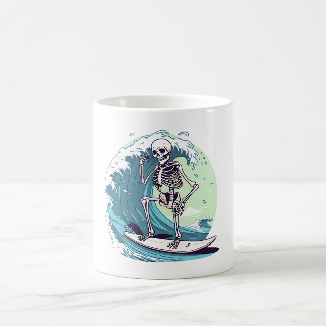 Skeleton Surfing the Waves Coffee Mug (Center)