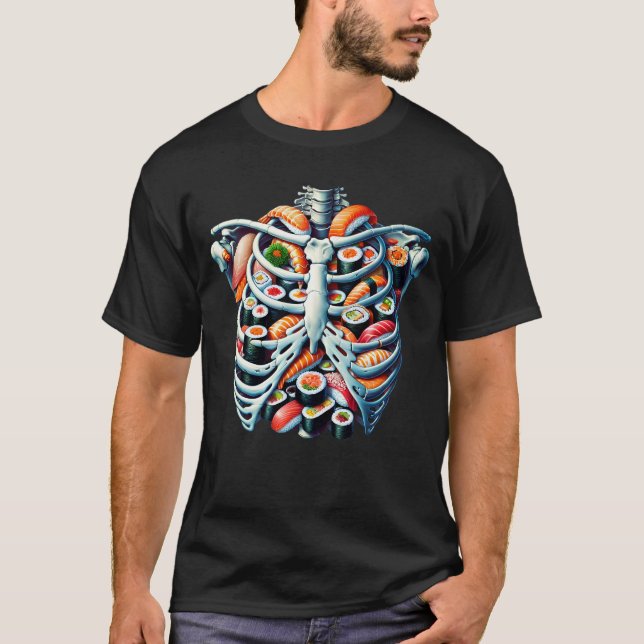 Skeleton Sushi Lover Japanese Food Funny T-Shirt (Front)