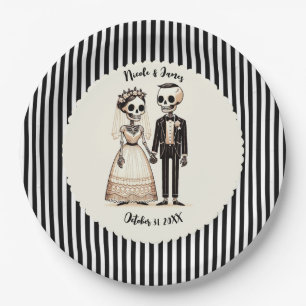 Skeleton Sweethearts Bride Groom Whimsical Wedding Paper Plate