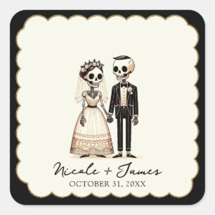 Skeleton Sweethearts Bride Groom Whimsical Wedding Square Sticker