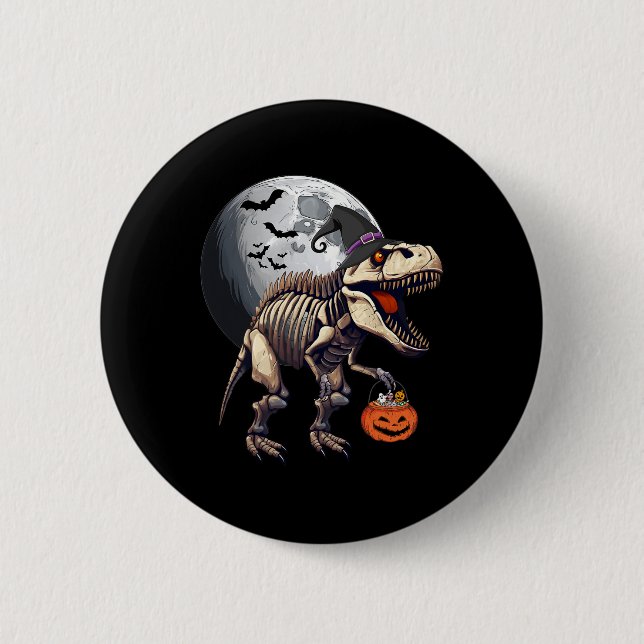 Skeleton T Rex Dinosaur Fun Halloween Pumpkin Boys 6 Cm Round Badge (Front)