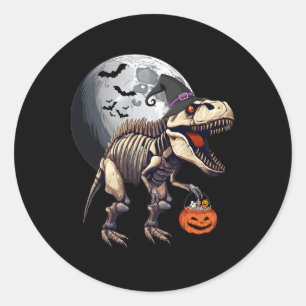Skeleton T Rex Dinosaur Fun Halloween Pumpkin Boys Classic Round Sticker