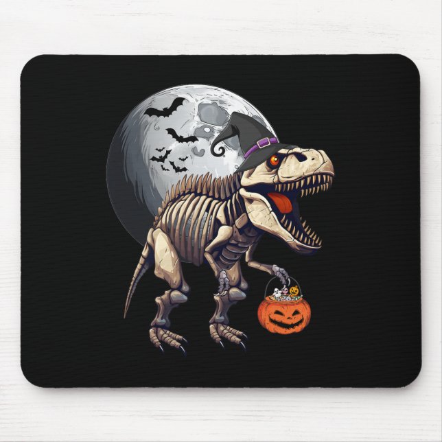 Skeleton T Rex Dinosaur Fun Halloween Pumpkin Boys Mouse Mat (Front)