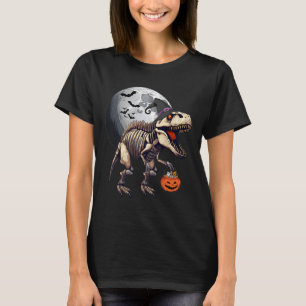 Skeleton T Rex Dinosaur Fun Halloween Pumpkin Boys T-Shirt