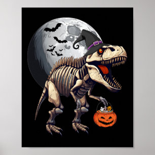 Skeleton T Rex Dinosaur Funny Halloween Pumpkin Bo Poster
