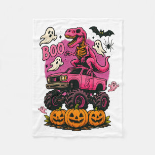 Skeleton T Rex Dinosaur Monster Truck Pumpkin Brea Fleece Blanket