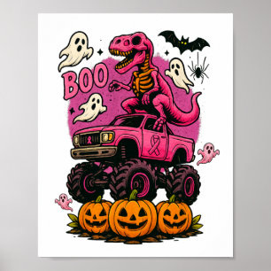 Skeleton T Rex Dinosaur Monster Truck Pumpkin Brea Poster