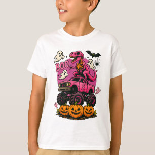 Skeleton T Rex Dinosaur Monster Truck Pumpkin Brea T-Shirt