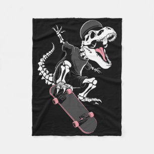 Skeleton T-rex Skateboarder - Vintage Dinosaur Ska Fleece Blanket
