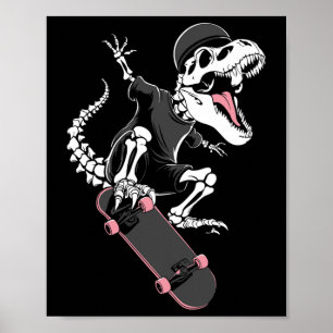 Skeleton T-rex Skateboarder - Vintage Dinosaur Ska Poster