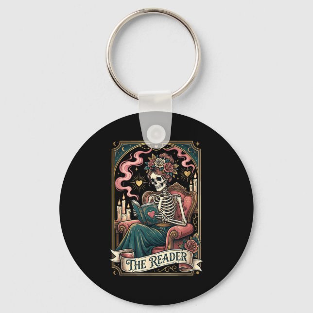 Skeleton Tarot Card The Reader Book Lover Valentin Key Ring (Front)