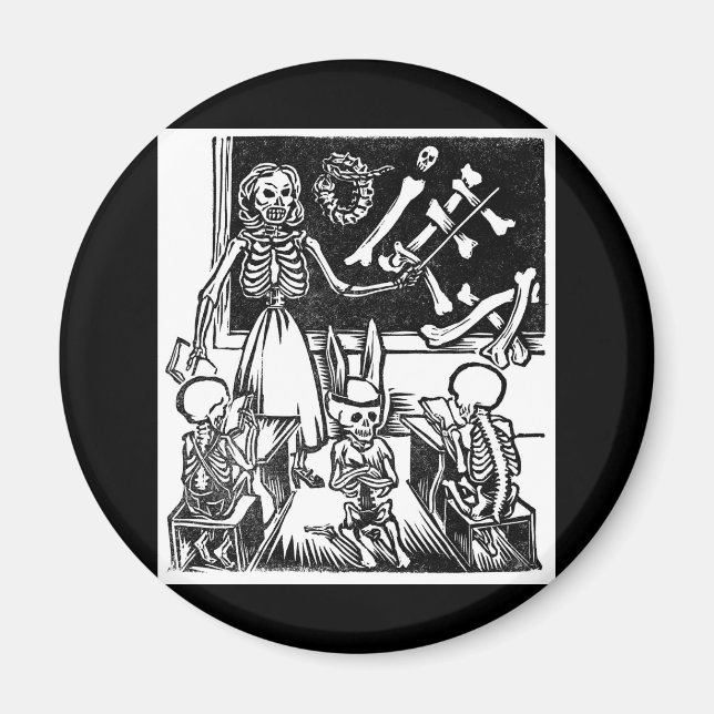Skeleton Teacher and Students "Day of the Dead" Magnet (Front)