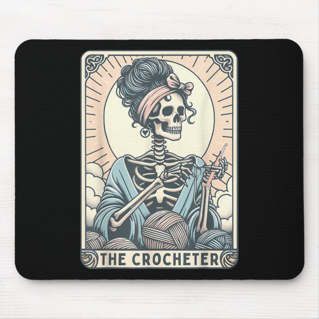 Skeleton The Crocheter Mum Tarot Card Knitter Croc Mouse Mat (Front)
