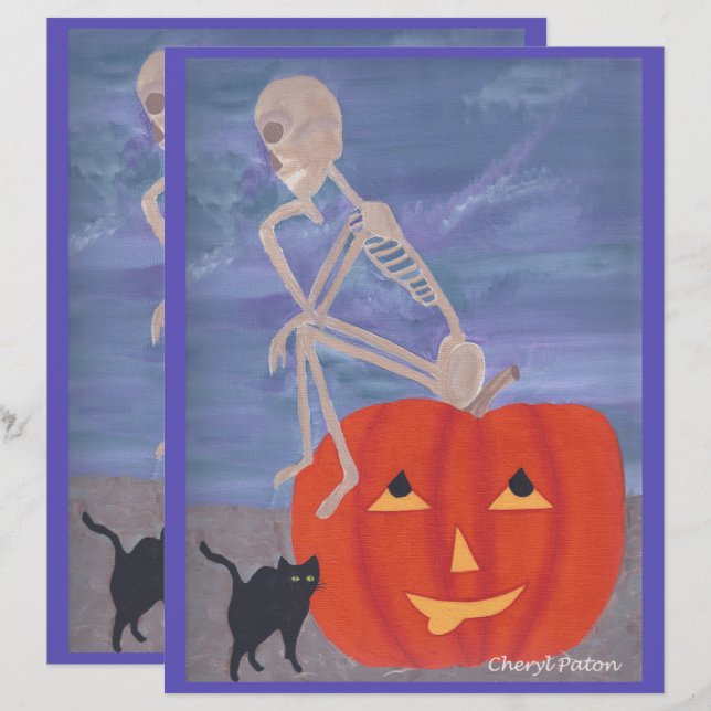 Skeleton Thinker Halloween Scrapbook Paper (Front/Back)