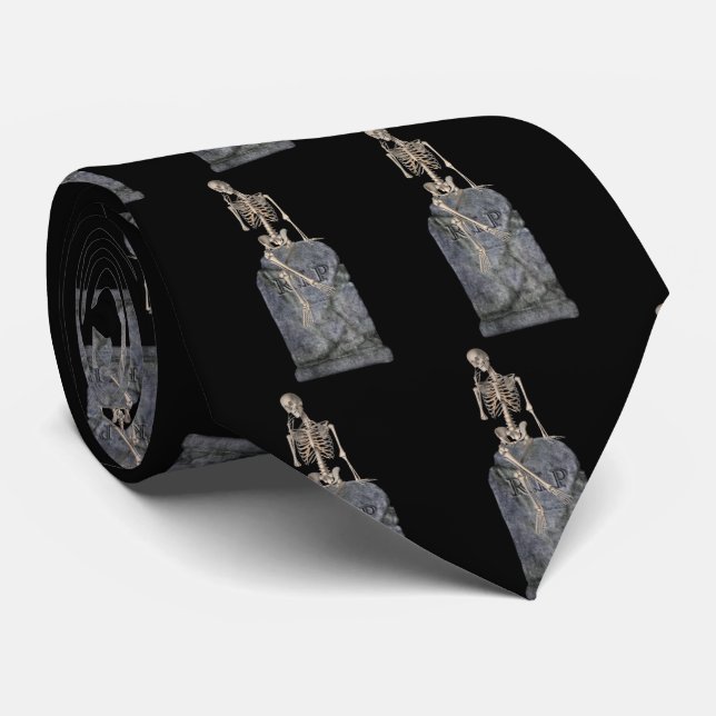 Skeleton Tombstone Funny Halloween Tie (Rolled)