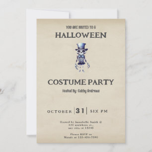 Skeleton Top Hat Bow Tie Vintage Halloween Invitation