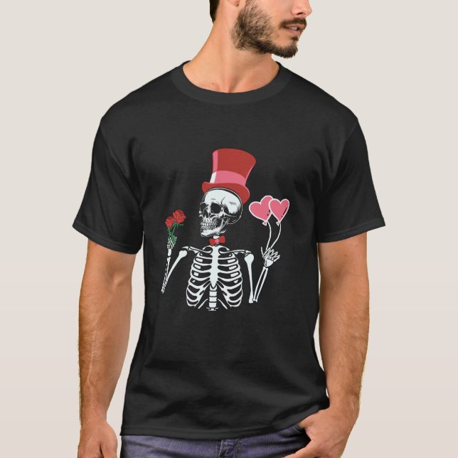 Skeleton Top Hat Rose Valentines Day Skeleton Bone (Front)
