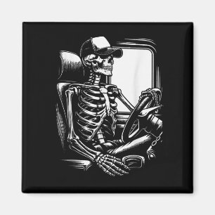 Skeleton Truck Driver Funny Big Trucking Truck Magnet