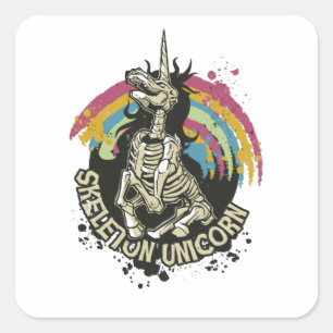 Skeleton Unicorn Goth Horse Gift Square Sticker