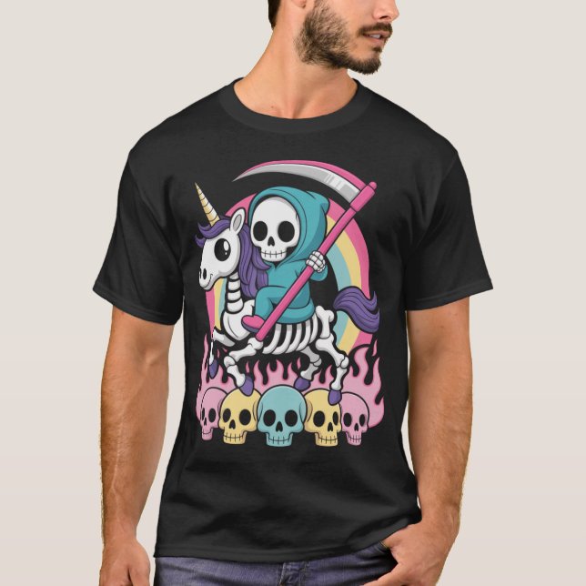 Skeleton Unicorn Halloween  T-Shirt (Front)