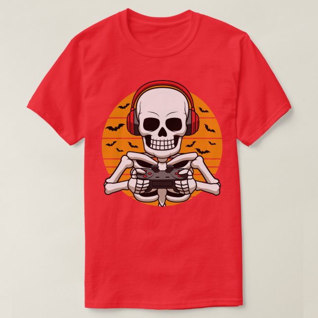 Skeleton Video Game Halloween Costume Gamer T-Shirt (Design Front)