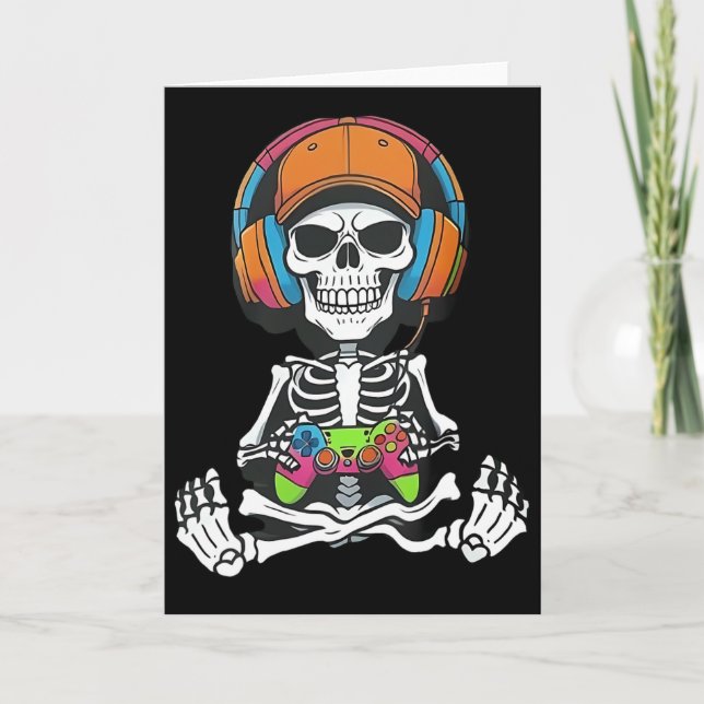 Skeleton Video Game Halloween Gaming Gamer Boys Me Card (Front)