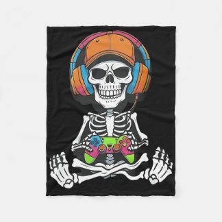 Skeleton Video Game Halloween Gaming Gamer Boys Me Fleece Blanket