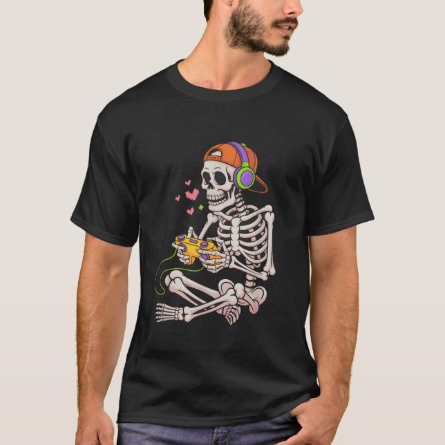 Skeleton Video Game Halloween Gaming  T-Shirt (Front)