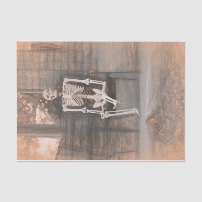 Skeleton Vintage Antique Sepia Sketch Art Tissue Paper (Front)