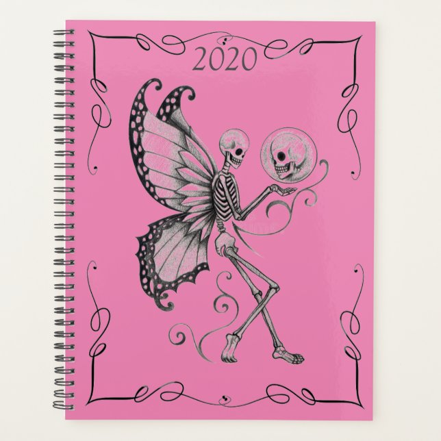 Skeleton w/Butterfly Wings on Pink on a Planner (Front)