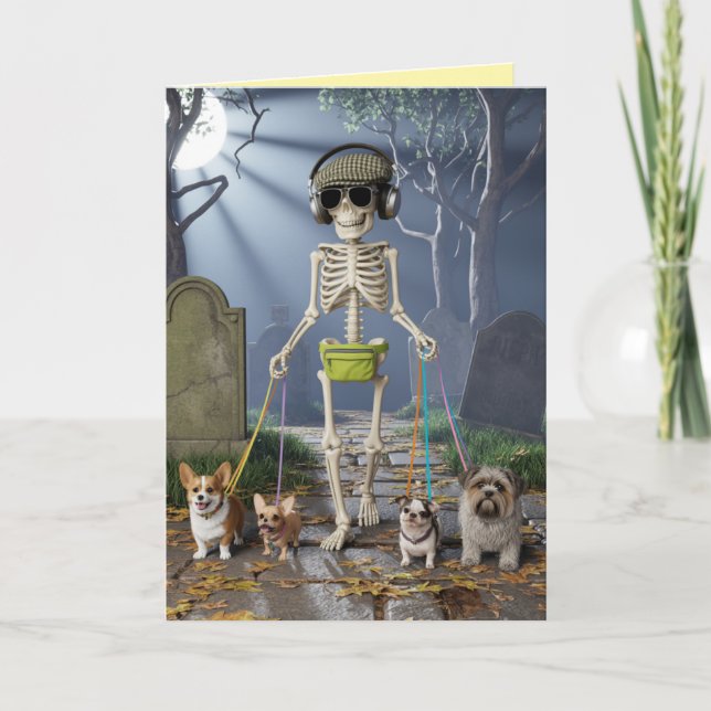 Skeleton Walkin' the Dog Card