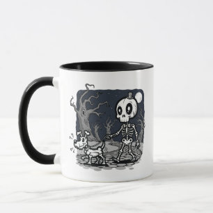 Skeleton Walking Dog Halloween Art Mug