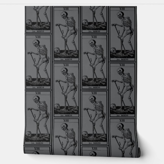 Skeleton Wallpaper - Gothic Decor - Grey - La Mort (Unrolling)