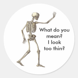 Skeleton Waving Too Thin Sticker