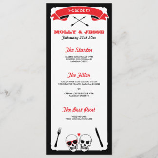 Skeleton Wedding Dinner Menu - Black and Red